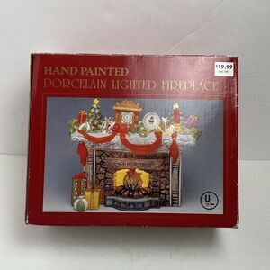 Decorative Christmas Light-up Porcelain Fireplace Set 1995 Vintage Hand Painted
